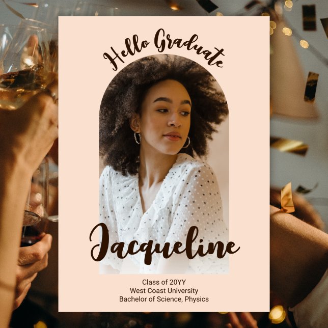 Faire-part Retro Hello Graduate 2025 Arch Photo Script Rose (Créateur téléchargé)