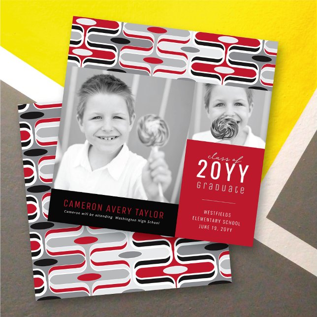 Faire-part Retro Mod Red & Black Ogee 2 Diplôme photo (Retro Mod Pink & Mint Green Ogee Zig Zag, 2 Photo Graduation Invitation @ zazzle.com/color_therapy)