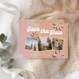 Faire-part Retro Orange Rose photo mariage Enregistrer la dat