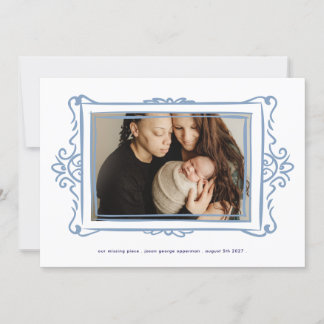 Faire-part retro pastel bleu moderne cadre photo Adoption