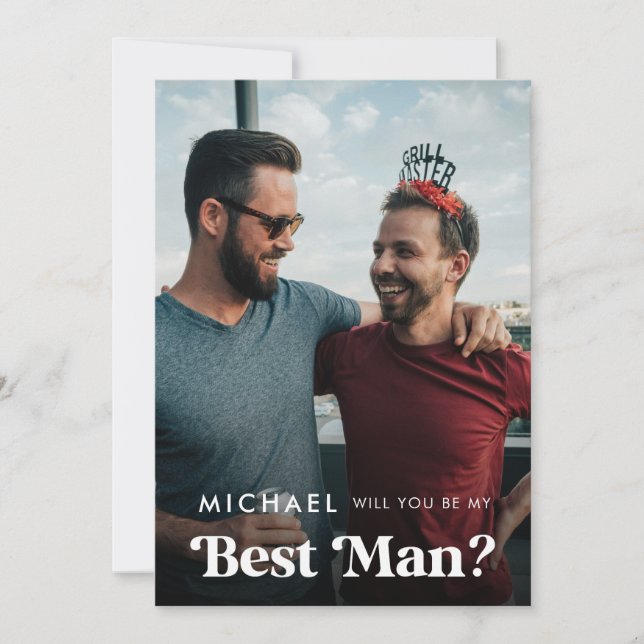 Faire-part Retro Script Photo Vous Serez Mon Meilleur Homme S (Devant)