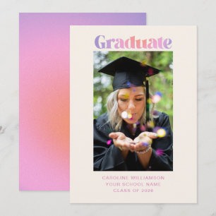 Faire-part Retro tendance Pastel Purple Pink Graduation Photo