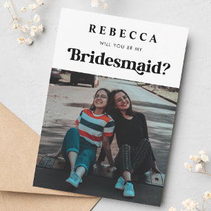 Faire-part Retro Vintage Script & Photo Bridesmaid Propositio