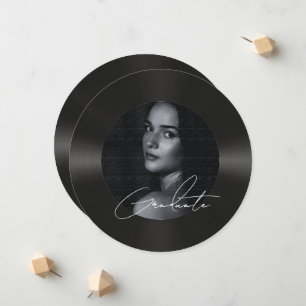 Faire-part Retro vinyle record photo graduation