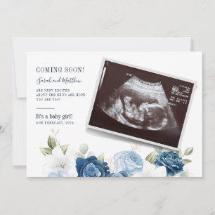 Faire-part Révélation de bébé Fleurs Bleu Poussiéreux de Gros
