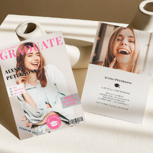 Faire-part Revue couverture 2 photos rose tendance graduation