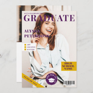 Faire-part Revue couverture 2 photos violet tendance graduati