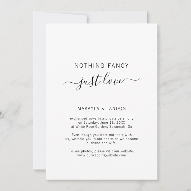 Faire-part Rien de fantaisie Juste Amour Photo Mariage Elopem (Devant)