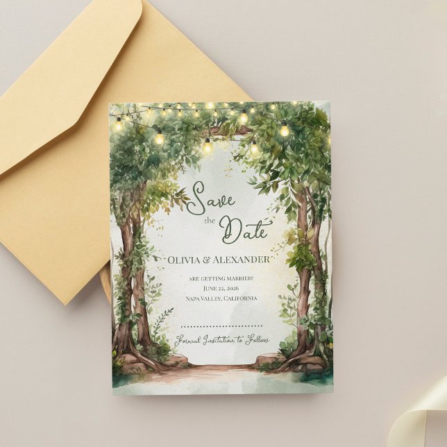 Faire-part Romantic Garden String Lights Save the Date (Romantic Garden String Lights Save the Date | Enchanted Outdoor Wedding Announcement)