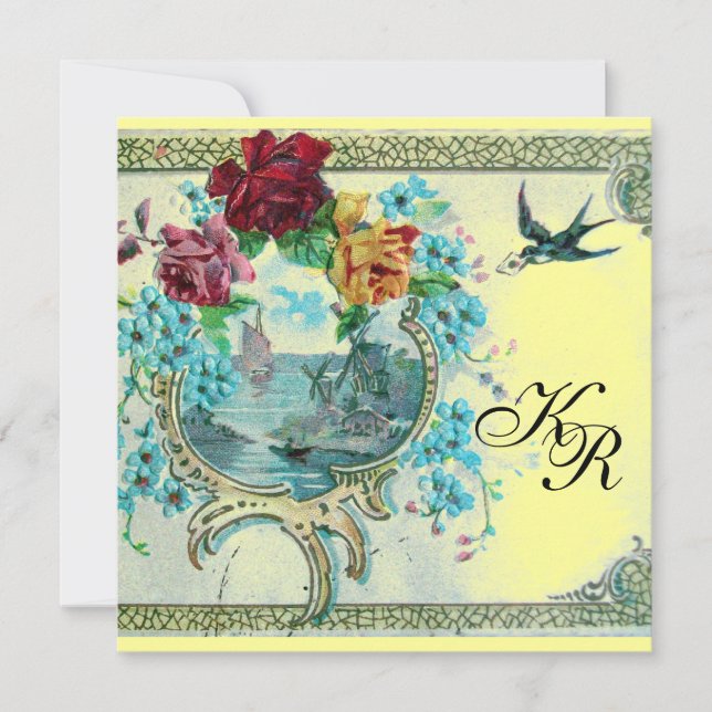 Faire-part ROMANTİCA 3 MONOGRAM, Mariage jaune bleu (Devant)