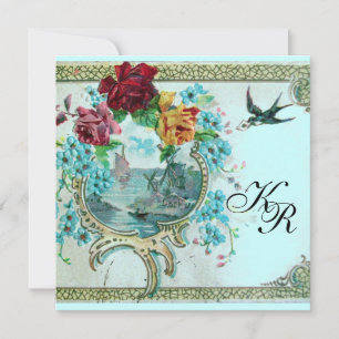 Faire-part ROMANTİCA 3 MONOGRAM Rose Bleu Mariage