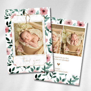Faire-part Romantique Baiser Vert Floral Or Ruban Bébé Photo