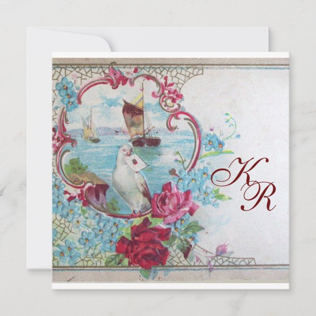 FAIRE-PART ROMANTİQUE/COLOMBE BLANCHE, ROSES FLORAL MONOGRAMM (Devant)