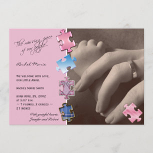 Faire-part rose de bébé de photo de casse-tête
