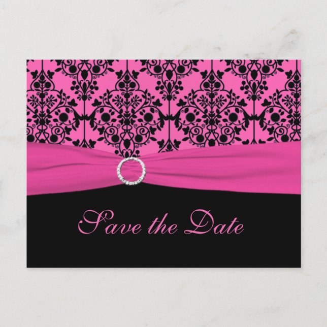 Faire-part rose et noir Enregistrer la carte postale Date (Devant)