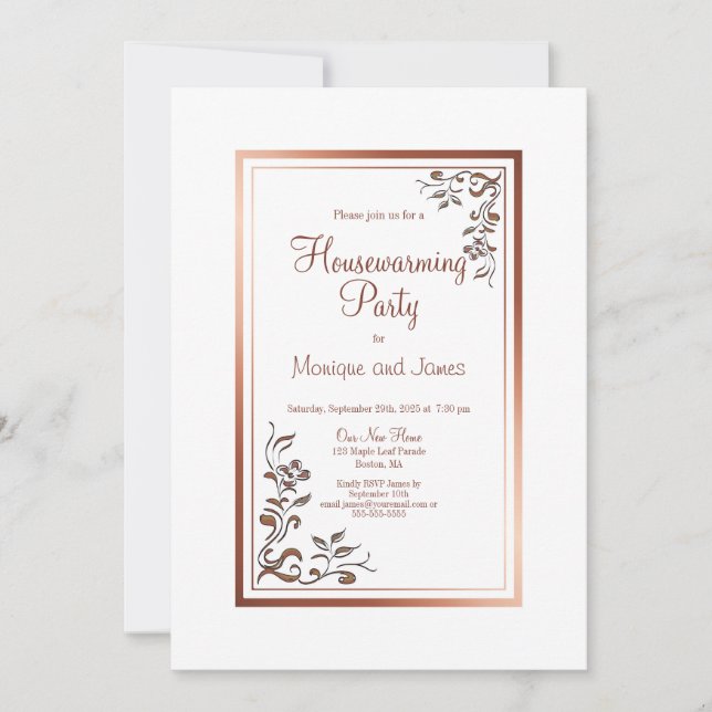 Faire-part Rose Gold Floral Frontière Foyer (Devant)