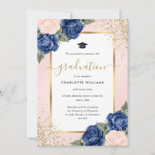 Faire-part Rose Gold Floral Moderne Diplômé