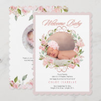Rose Gold Floral Wreath 2 Photo Baby Girl Birth