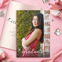 Rose Gold Graduation Photo Modern Script Hearts