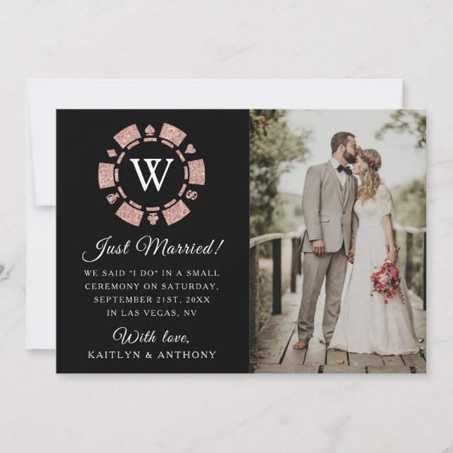 Faire-part Rose Gold Monogram Poker Chip Casino Mariage (Devant)