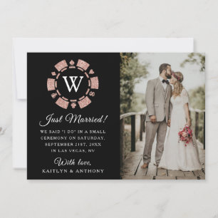Faire-part Rose Gold Monogram Poker Chip Casino Mariage