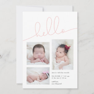 Faire-part Rose Hello Script Multi Photo Girth Birth