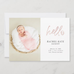 Faire-part Rose Hello Script Photo Rose Gold Polka Dot Girl