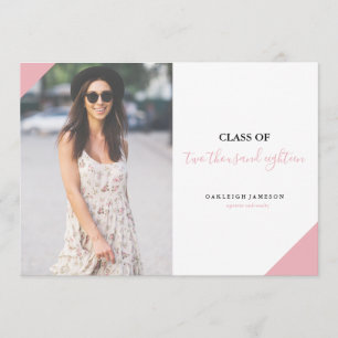 Faire-part rose minimal de photo de diplômé de