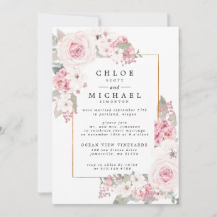 Faire-part Rose Pâle Rougissant Fleurs Rustiques Mariage
