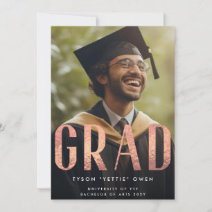 Faire-part Rose personnalisé Gold Foil Nick Nom GRAD Photo