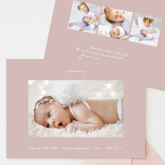 Faire-part rose taupe introduction photo fille naissance