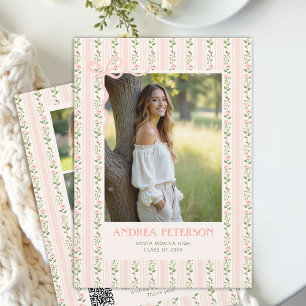 Faire-part Roses Bandes Vintage Rose Ruban Diplôme Photo QR