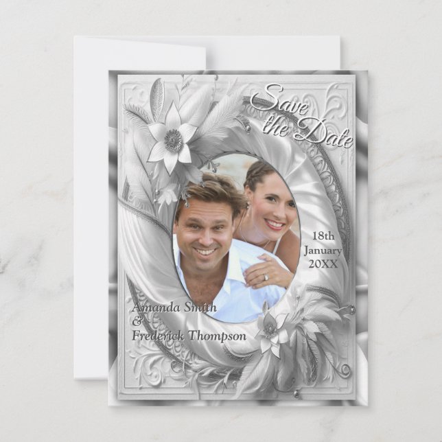 Faire-part Roses d'or blanc, soie de champagne et papillons (Devant)