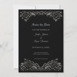 Faire-part Roses noires et blanches Gothiv Save the date