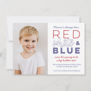 Faire-part Rouge Blanc Bleu Promu Grand Frère Grossesse