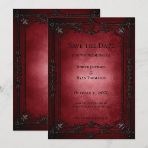 Faire-part Rouge gothique Halloween mariage à retenir la date