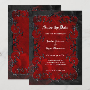 Faire-part Rouge halloween mariage gothique save the date