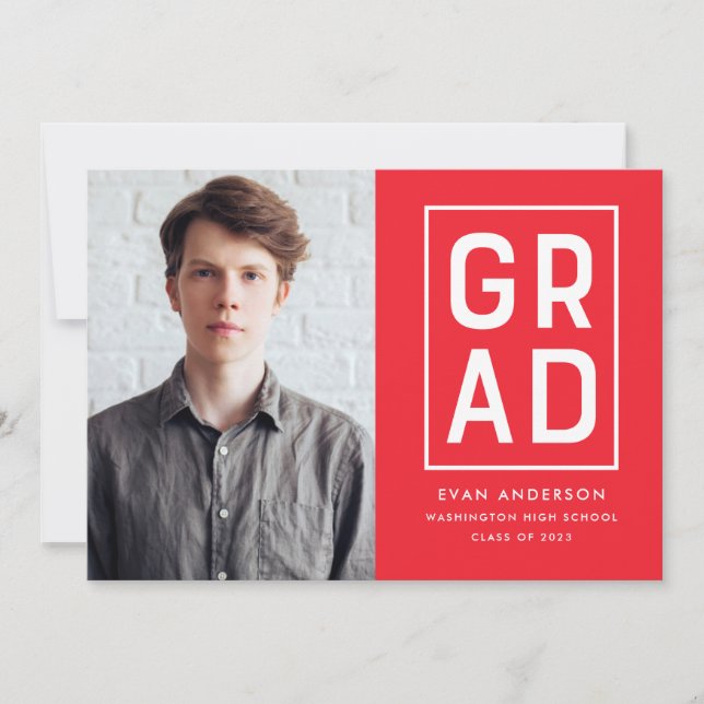 Faire-part Rouge | Moderne Grad Block Photo Graduation (Devant)