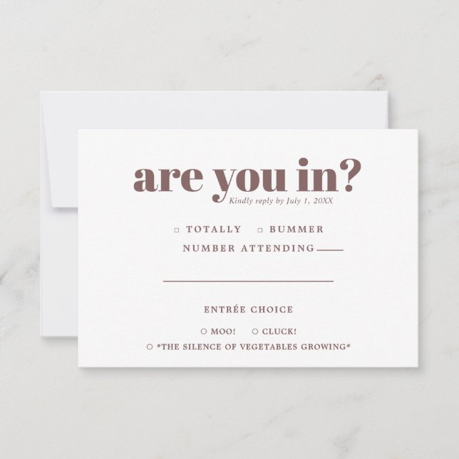 Faire-part RSVP de mariage amusant | Typographie les années 7 (Devant)