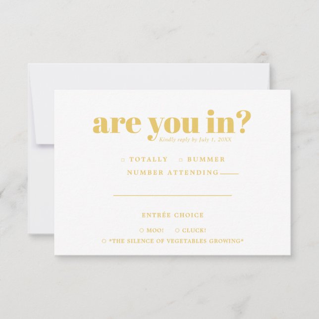 Faire-part RSVP de mariage amusant | Typographie les années 7 (Devant)