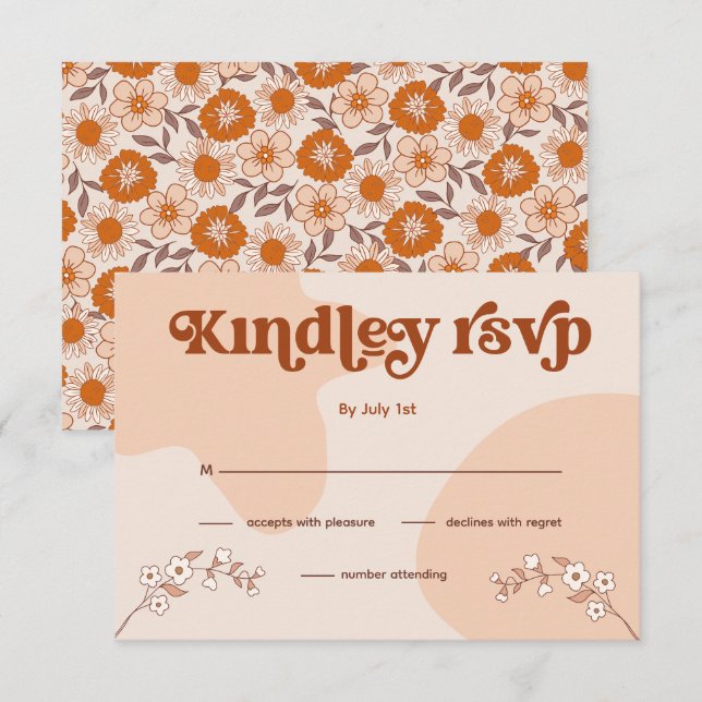 Faire-part RSVP de mariage des soixante-dix rétro (Devant / Derrière)