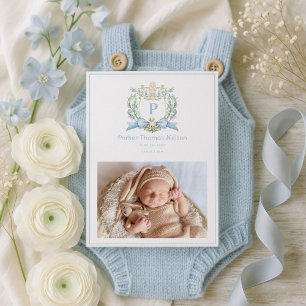 Faire-part Ruban Bleu et Crête de Chiot Mignon Bébé Garçon
