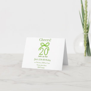 Faire-part ruban vert 20e anniversaire aquarelle nom gras rét