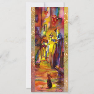 Faire-part RUE MÉDIÉVALE DE FLORENCE LA NUIT,rouge jaune