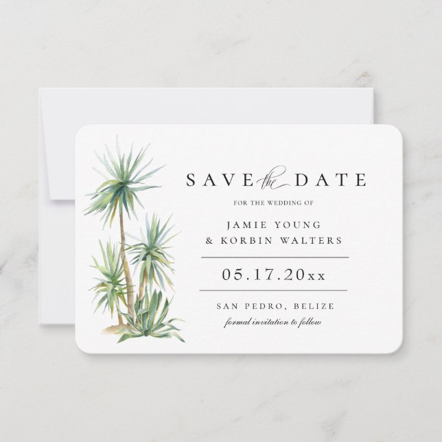 Faire-part Rustic Beach Island Palm Enregistrer La Date (Devant)