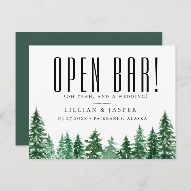 Faire-part Rustic Forest OPEN BAR Enregistrer l'Humour de dat (Devant / Derrière)