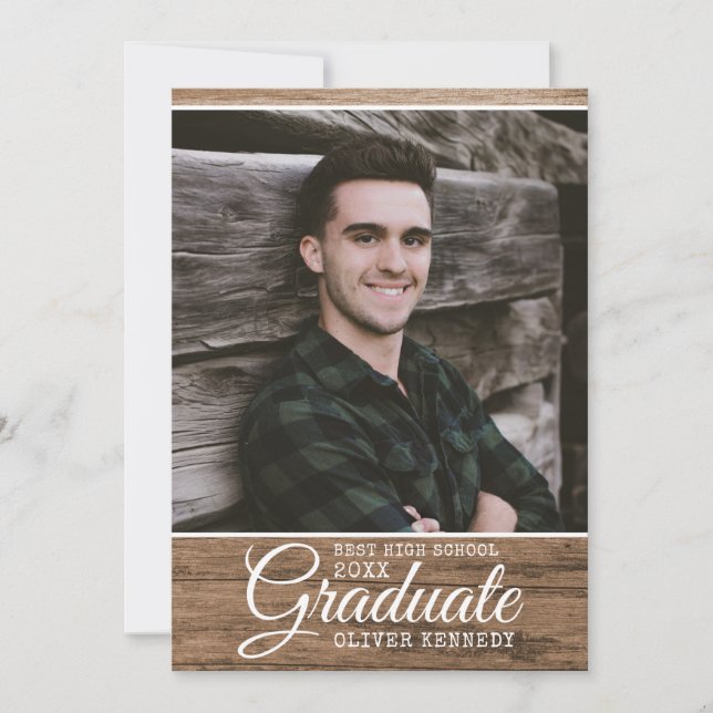 Faire-part Rustic Wood 2025 Graduate Photo Graduation (Devant)