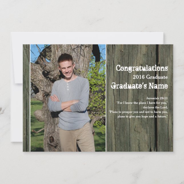 Faire-part Rustic Wood Four Photo Scripture Graduation (Devant)