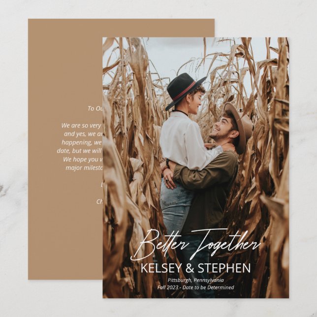 Faire-part Rustique moderne Mieux Ensemble Photo Fiançailles  (Devant / Derrière)