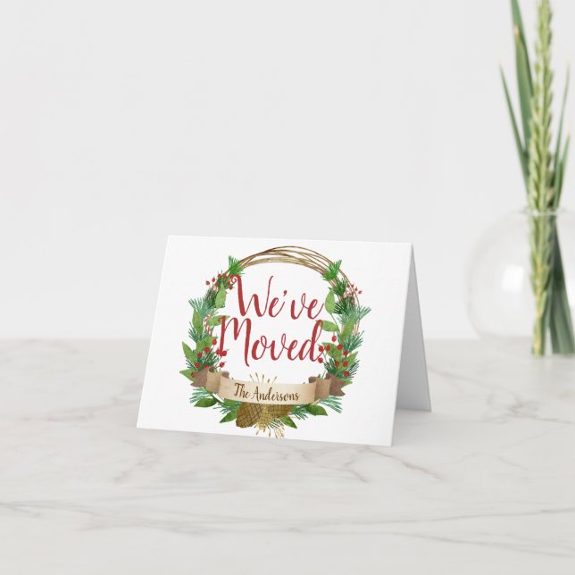 Faire-part Rustique Nous avons déménagé Noël Wreath Holiday M (Devant)
